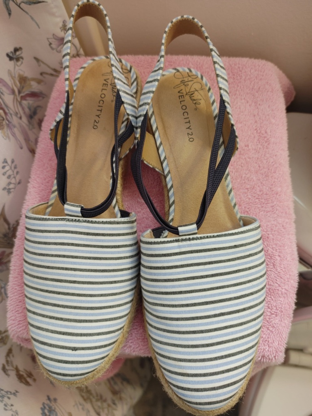 Velocity Striped Canvas Slingback Espadrilles - Blue & White